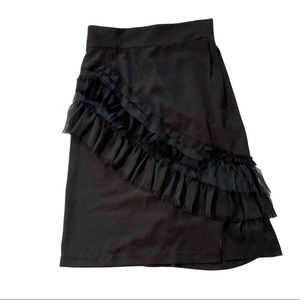 Nina Ricci vintage skirt black silk with ruffle detail pencil style